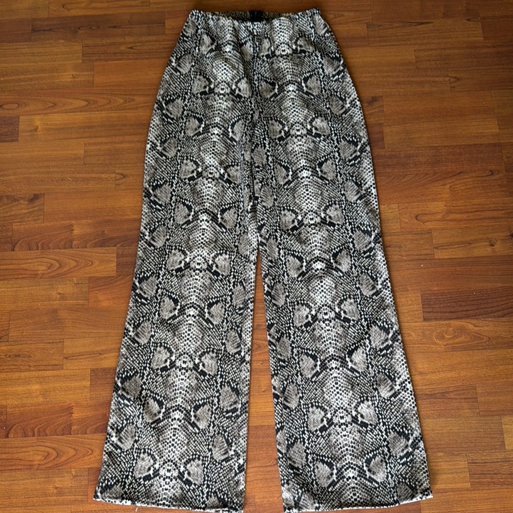 Snake Print Wide-Leg Pants